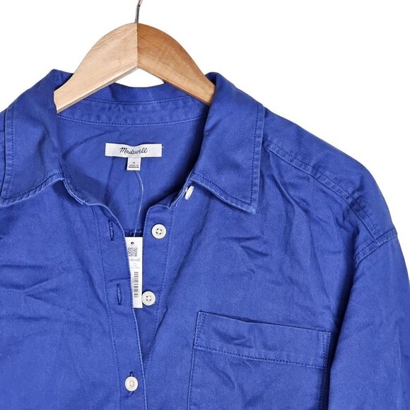 Madewell Mini Shirt Dress in (Re)generative Chino Button-Up Blue Women Small NWT - Picture 8 of 16